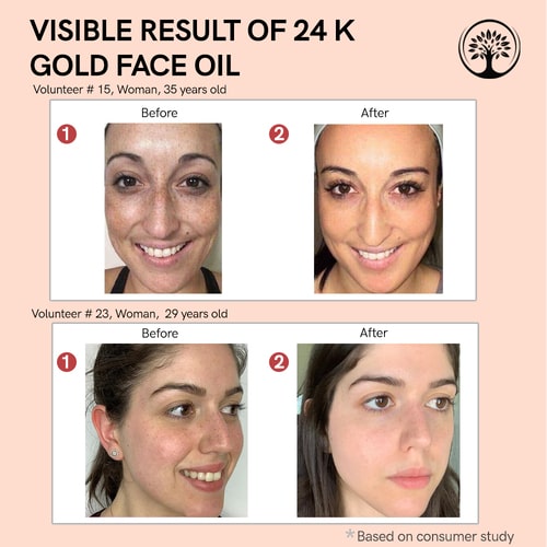 before and after use of Ivory Natural 24K Gold Face Polish Oil