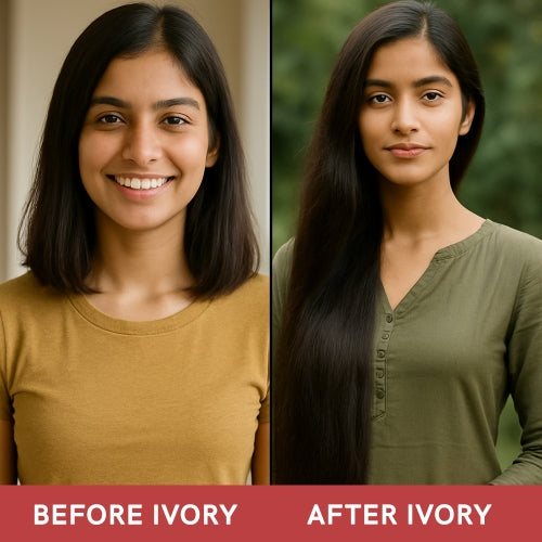 Ivory Natural Adivasi hair oil before & after