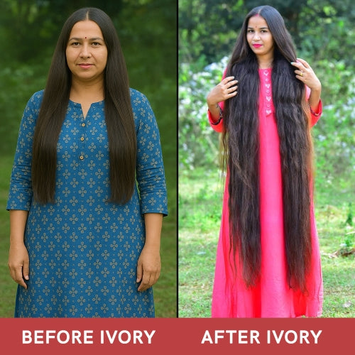 Ivory Natural Adivasi hair oil before & after