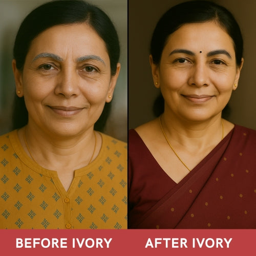 Ivory Natural grey eyebrow serum before & after