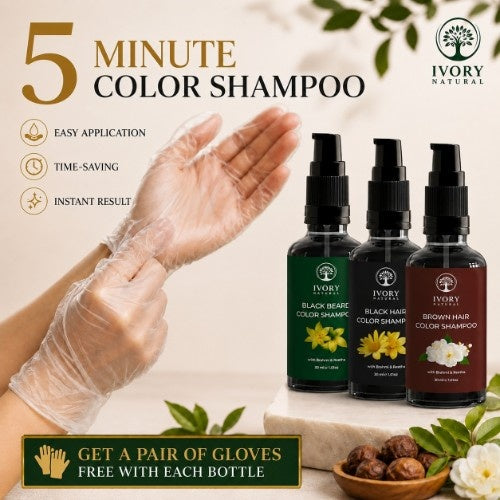 5 Minute instant color of Ivory Natural Black Beard Color Shampoo