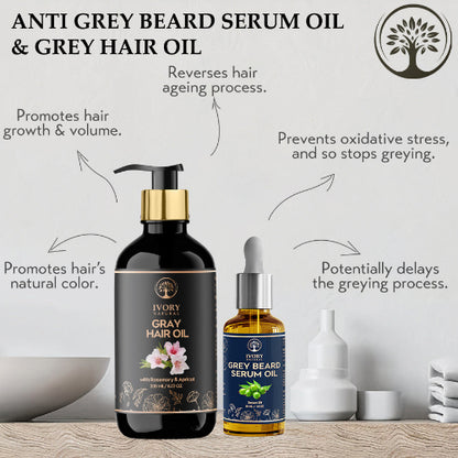 Grey Hair Combo (Grey Hair Oil & Grey Beard Oil) 100% Ayush Ministry Certified - For Grey Hair & Grey Beard
