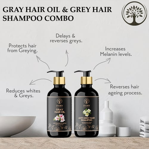 Anti Grey Hair Combo (Oil & Shampoo) - 100% Ayush Certified - For Premature Grey Hair