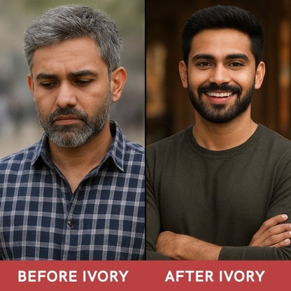 Ivory Natural Black Hair and Beard Color Shampoo Combo Before and After