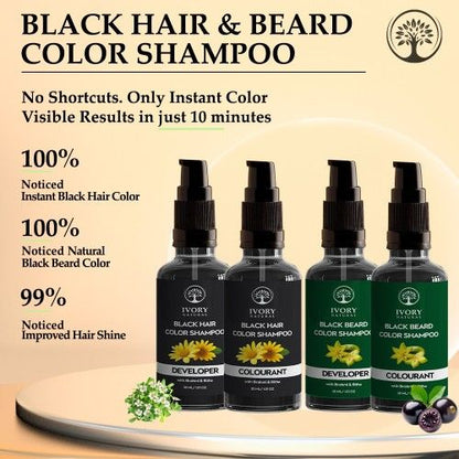 Ivory Natural Black Hair and Beard Color Shampoo Combo Visible Results
