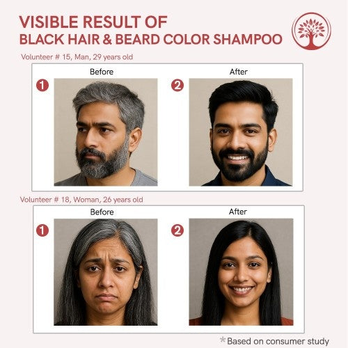 Ivory Natural Black Hair and Beard Color Shampoo Combo Before and After