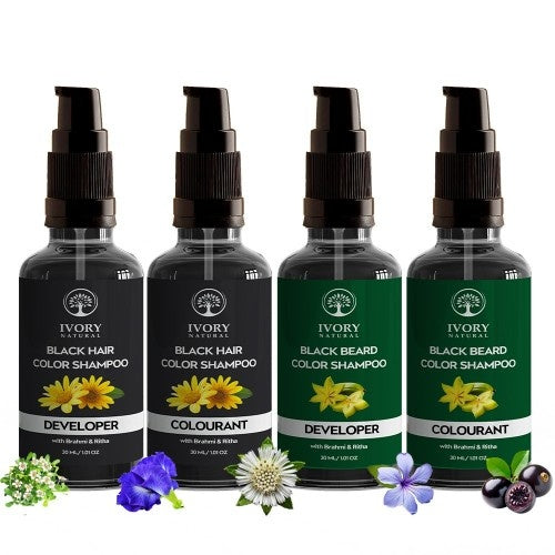 Ivory Natural Black Hair and Beard Color Shampoo Combo Main Image
