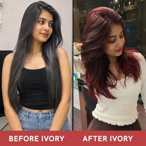 Ivory Natural Burgundy Hair Color Shampoo Before and After