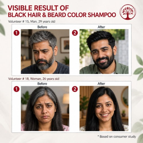 Before and After Results of Ivory Natural Black Hair & Beard Color Shampoo Combo
