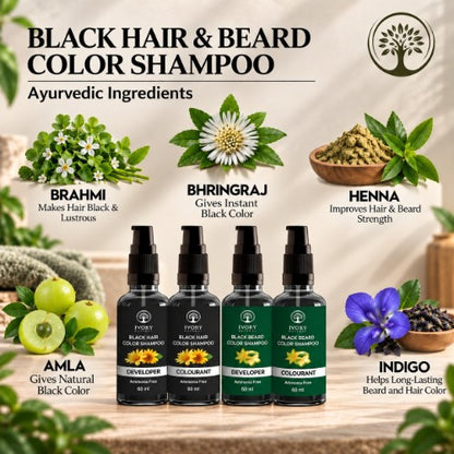 Ingredients of Ivory Natural Black Hair & Beard Color Shampoo Combo