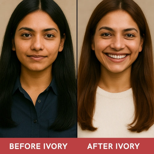 Ivory Natural Dark Brown Hair Color Before & After