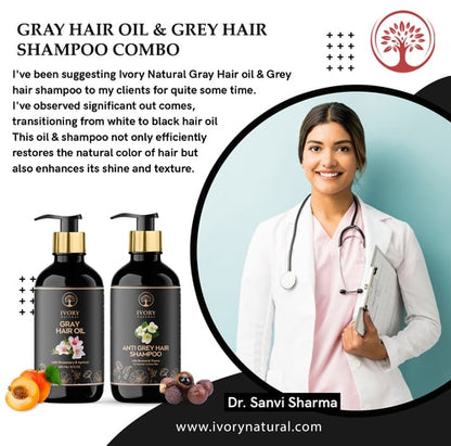 Anti Grey Hair Combo (Oil & Shampoo) - 100% Ayush Certified - For Premature Grey Hair