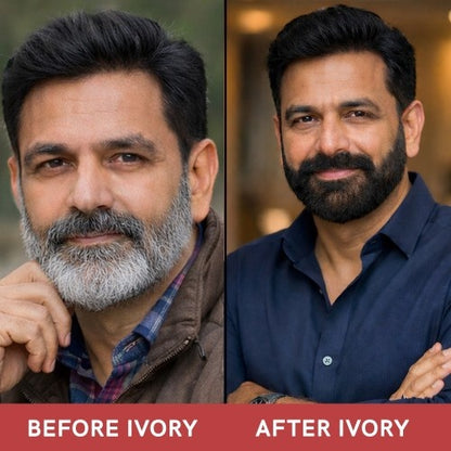 Ivory Natural Grey Beard Gel and Black Beard Color Shampoo Combo Before and After