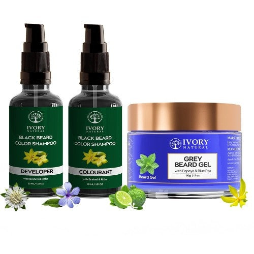 Ivory Natural Grey Beard Gel and Black Beard Color Shampoo Combo Main Image