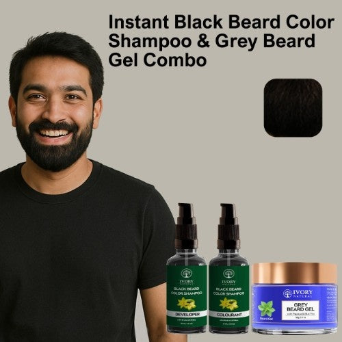 Ivory Natural Grey Beard Gel and Black Beard Color Shampoo Combo