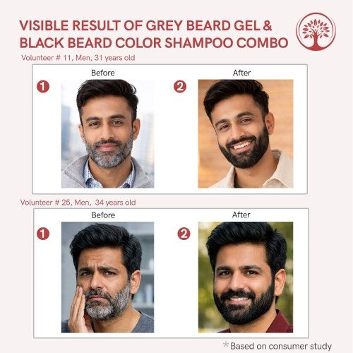 Ivory Natural Grey Beard Gel and Black Beard Color Shampoo Combo Before and After