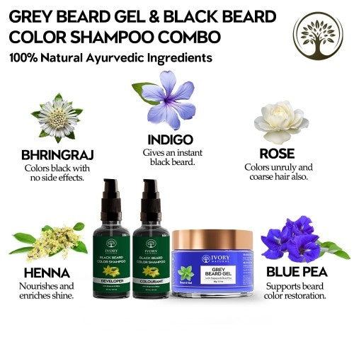 Ivory Natural Grey Beard Gel and Black Beard Color Shampoo Combo Ingredients