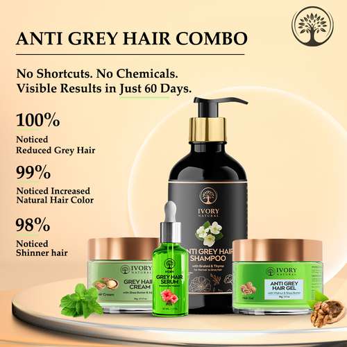 Anti Grey Hair Advanced Combo (Serum, Shampoo, Cream & Gel) - 100% Ayush Certified- For Premature Greying Hair from Grey To Black (Both Men & Women)