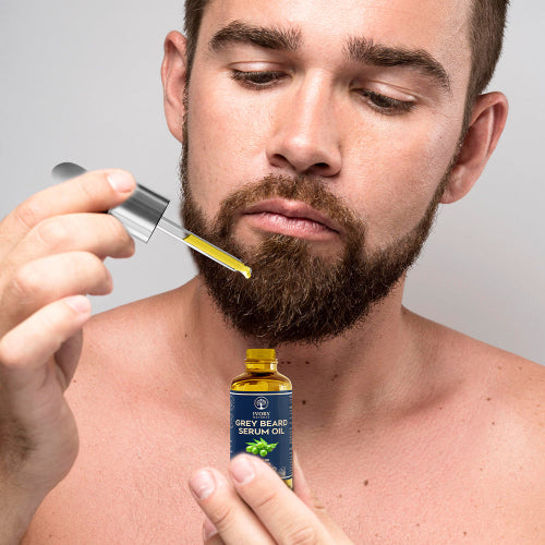 Men Using Grey Hair Oil and Grey Beard Serum Oil Combo