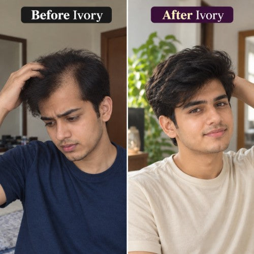 Male Testimonial Before and After Results of Ivory Natural Hair Regrowth Serum Organic