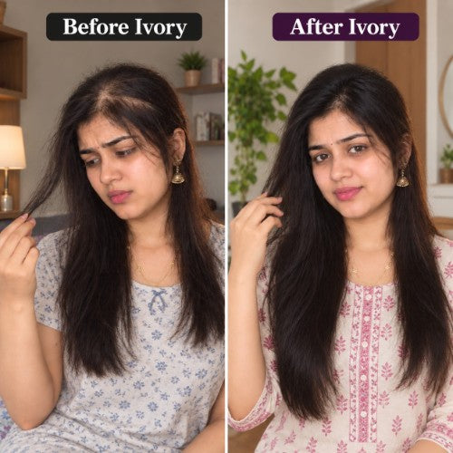 Female Testimonial Before & After Results of Ivory Natural Hair Regrowth Serum Organic