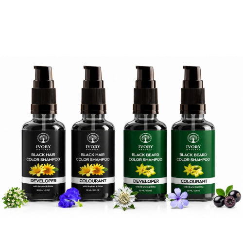 Ivory Natural Black Hair and Beard Color Shampoo Combo Main Image