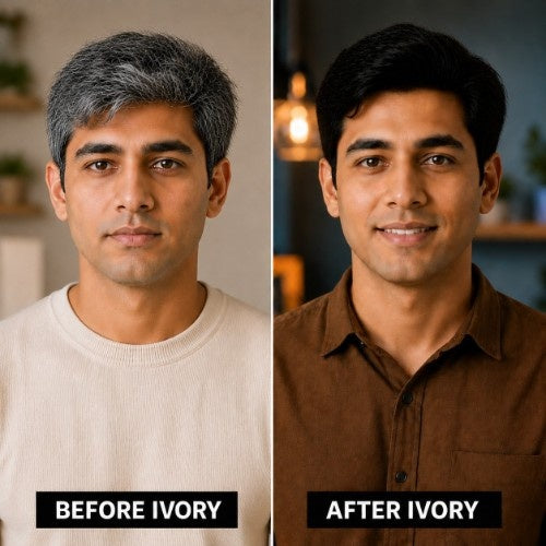 Rahul Tiberawal Before After Testimonial for Ivory Natural Anti Grey Hair Serum 