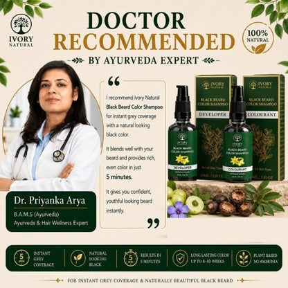 Dr Priyanka Arya approving Ivory Natural Black Beard Color Shampoo