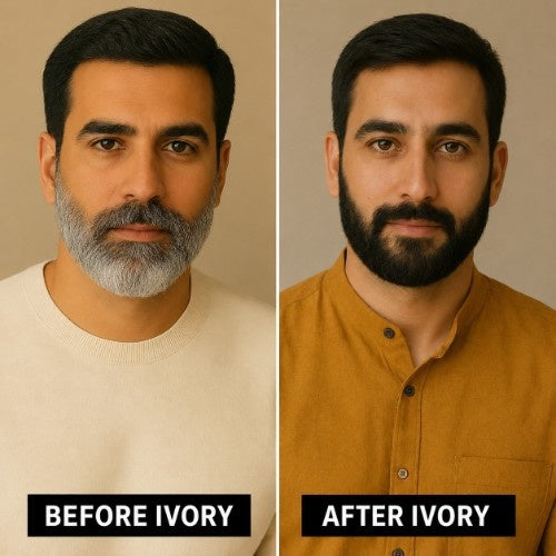 Before and After of Ivory Natural Black Beard Color Shampoo