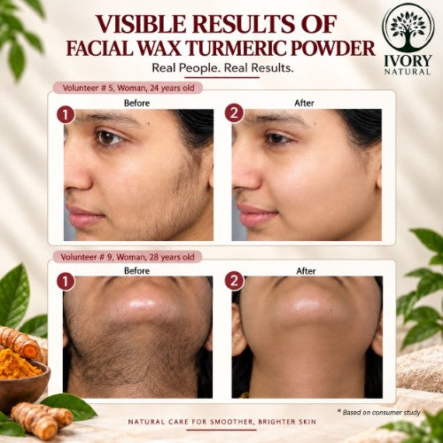 Testimonial Before After Ivory Natural Turmeric Facial Wax Powder