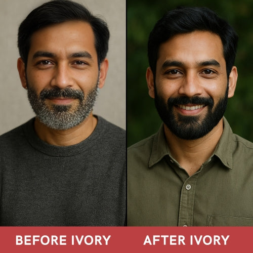Ivory Natural grey beard serum before & after