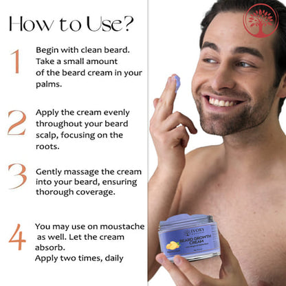Ivory Natural - face growth cream - facial hair growth cream for men - beard and moustache grow cream - cream to grow beard faster