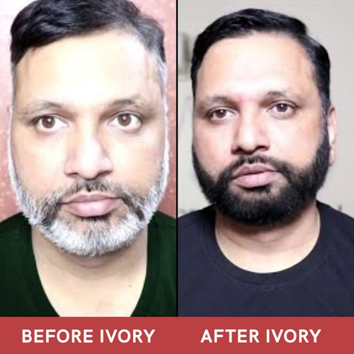 before and after use of Ivory Natural Beard Black color