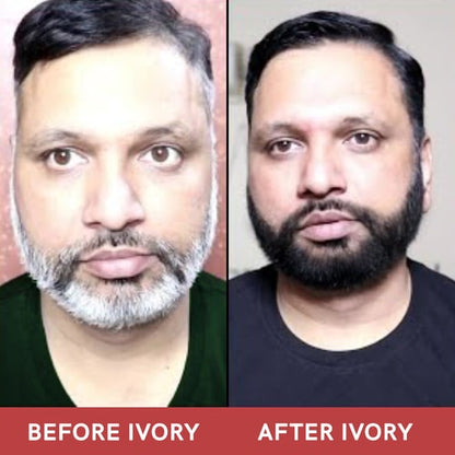 before and after use of Ivory Natural Beard Black color