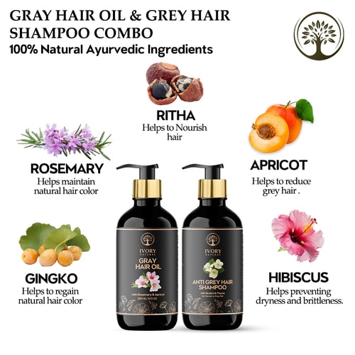 Anti Grey Hair Combo (Oil & Shampoo) - 100% Ayush Certified - For Premature Grey Hair